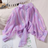 Shining Sparkle Button-Up Chiffon Blouse: 2023 Summer/Autumn Style